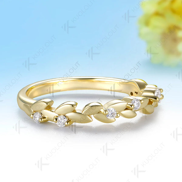 Kuololit 0.1CTW Lab Grown Diamonds Wheat Ear Custom Ring for Women Solid 14K 10K Yellow Gold Band for Anniversary Christmas Gift