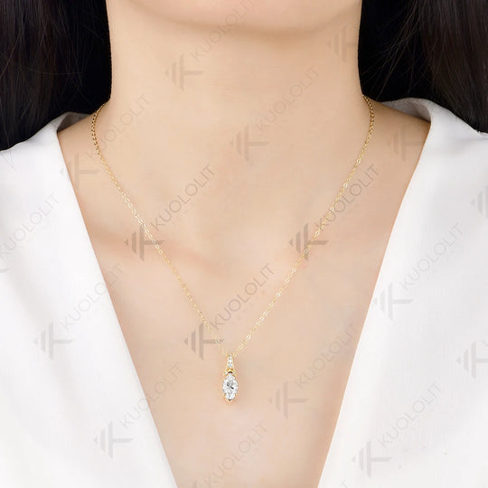 Kuololit 2CT Moissanite Custom Necklace for Women Solid 585 14K 10K Yellow Gold Marquise Necklace for Christmas Gifts Party