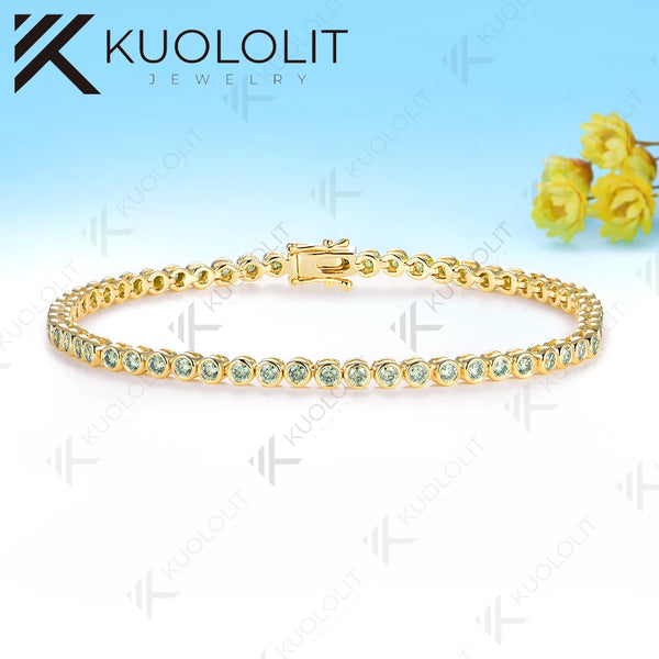 Kuololit Lab Grown Ruby Emerald Sapphire Moissanite Round 2.0MM Bracelet for Women Solid 14K 10K 585 Round D VVS1 Bracelet for Christmas