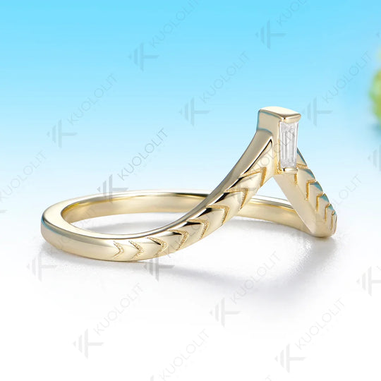 Kuololit Moissanite Custom Ring for Women Solid 14K 10K 585 Yellow Gold Trapezoid Cut Match Wedding Band for Christmas Gifts