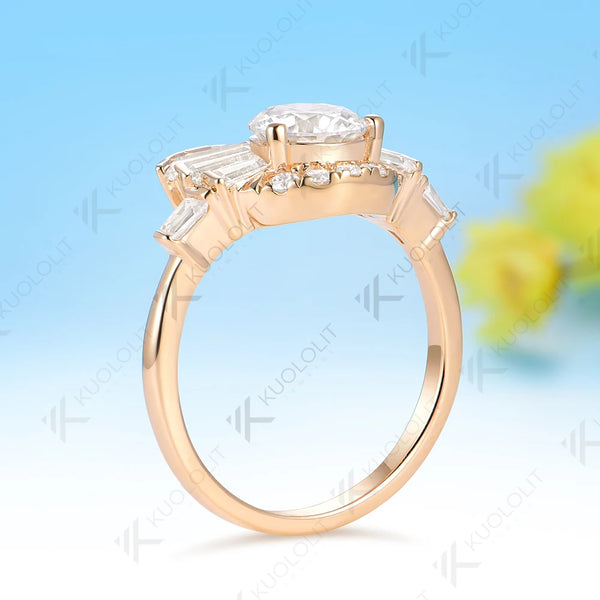 Kuololit 1CT Round Moissanite Custom Engagement Ring for Women Solid 14K 10K 585 Rose Gold Ring for Christmas Gifts Jewelry