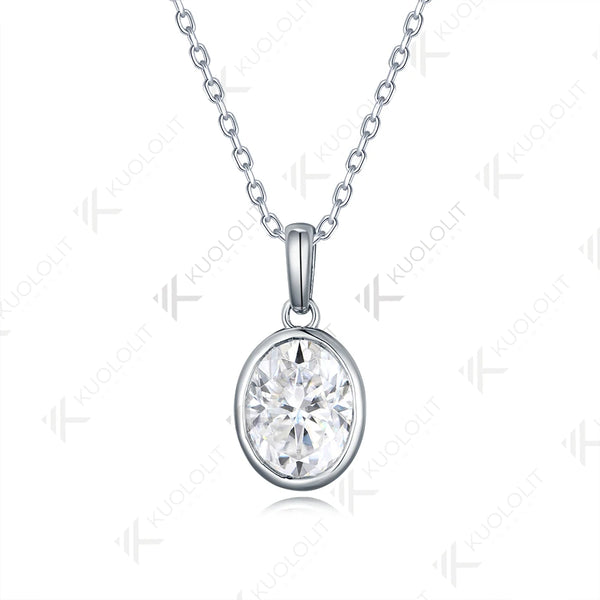 Kuololit 2CT IGI Oval Lab Grown Diamonds Necklace for Women Men Solid 585 14K 10K Gold for Oval Engagement Party Christmas Gift