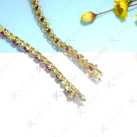 Kuololit Lab Grown Ruby Tennis Bracelet for Women Men Solid 18K 14K 10K 585 Yellow Gold Moissanite Bracelet for Christmas Gifts