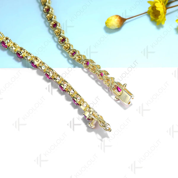 Kuololit Lab Grown Diamond Ruby Tennis Bracelet for Women Men Solid 18K 14K 10K 585 Yellow Gold Diamond Bracelet for Christmas