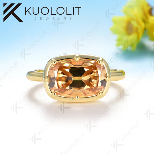 Kuololit 4.5CT OMC Champagne Moissanie Ring for Women 585 14K 10K Yellow Gold Engagement Ring for Christmas Gifts Anniversary