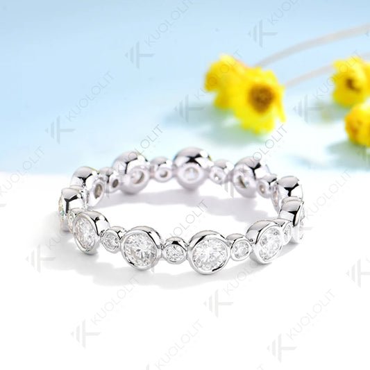 Kuololit 1.3CTW Lab Grown Diamond Ring for Women Solid 18K 14K 10K 585 White Gold Eternity Full Band for Christmas Gifts Party