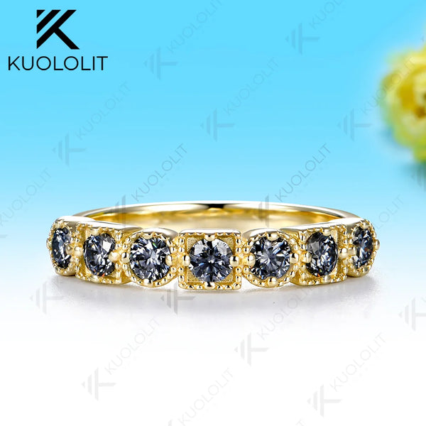 Kuololit 0.7CTW Grey Moissanite Round Custom Ring for Women Men Solid 14K 10K Yellow Gold for Eternity Half Band Christmas Gifts