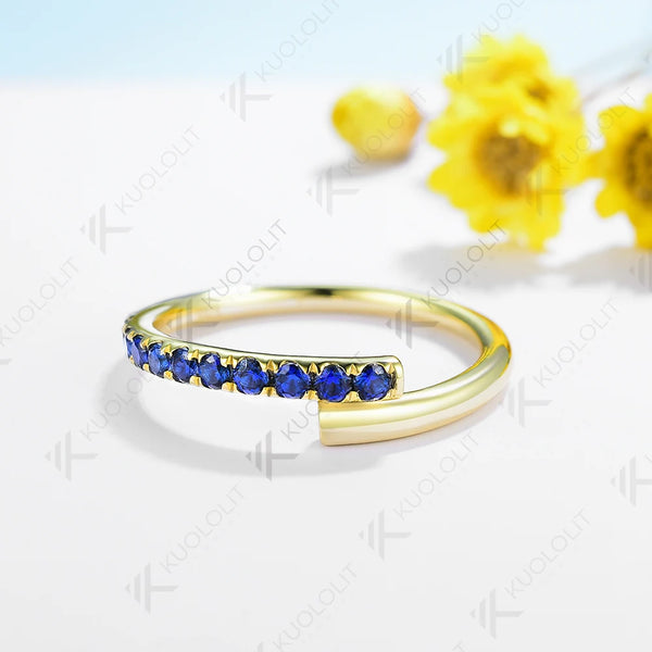 Kuololit 0.33CTW Lab Grown Blue Sapphire Band Rings for Women Solid 18K 14K 10K Gold Wedding Band Ring for Engagement Christmas