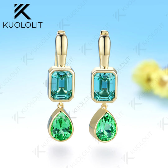 Kuololit 7CTW Mint Green Sapphire Paraiba Custom Earrings for Women Solid 14K 10K 585 Yellow Gold Earrings for Christmas Gifts