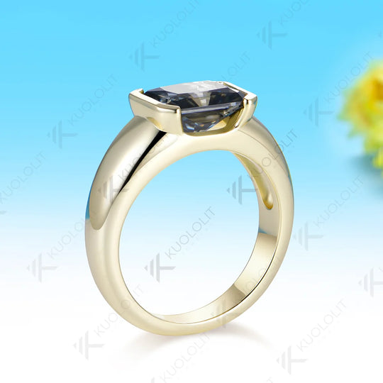 Kuololit 3CT Grey Moissanite Radiant Custom Ring for Women Solid 14K 10K 585 Yellow Gold Engagement Ring for Christmas Gifts