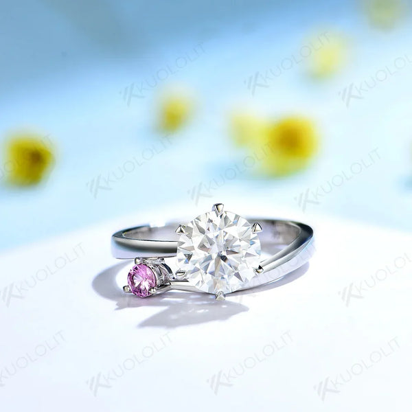 Kuololit 1.5CT Moissanite Ring for Women Soild 18K 14K 10K Sliver White Gold with Lab Grown Pink Sapphire for Engagement Wedding