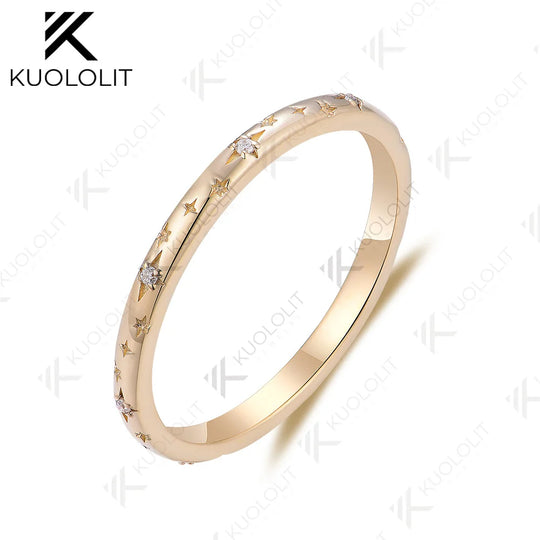 Kuololit 0.04CTW Lab Grown Diamonds Band Rings for Women Men Solid 18K 14K 10K Gold Wedding Band for Anniversary Engagement