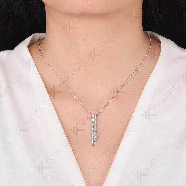 Kuololit 0.5CTW Moissanite Necklace for Women Solid 14K 10K 585 White Gold Necklace for Christmas Gifts Party Engagement