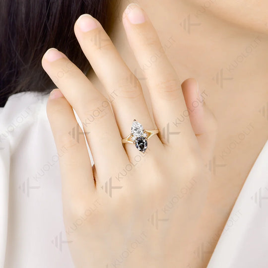 Kuololit 2.5CT Grey White Moissanite Custom Ring for Women Solid 14K 10K 585 Yellow Gold Engagement Ring for Christmas Gifts