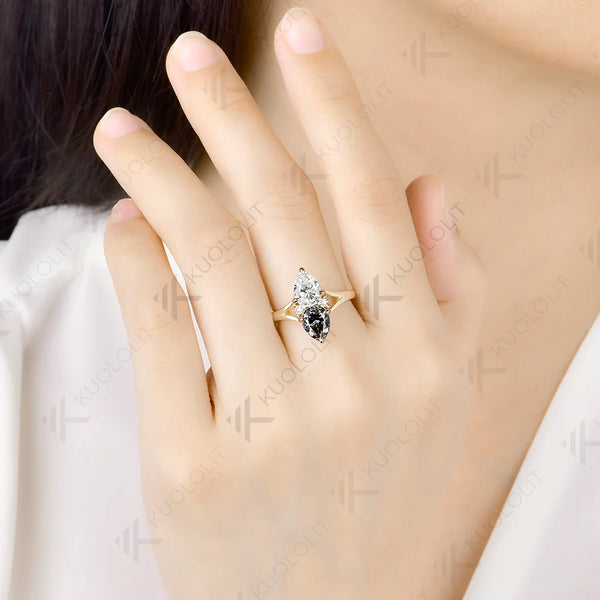 Kuololit 2.5CT Grey White Moissanite Custom Ring for Women Solid 14K 10K 585 Yellow Gold Engagement Ring for Christmas Gifts