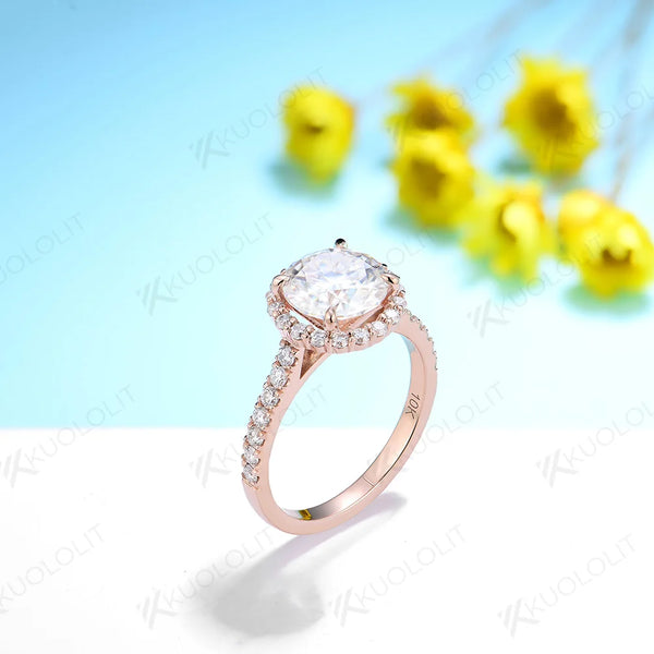 Kuololit 2CT Moissanite Ring for Women Solid 14K 10K 585 PT950 Gold 925 Silver Yellow Gold for Engagement Wedding Christmas Gift