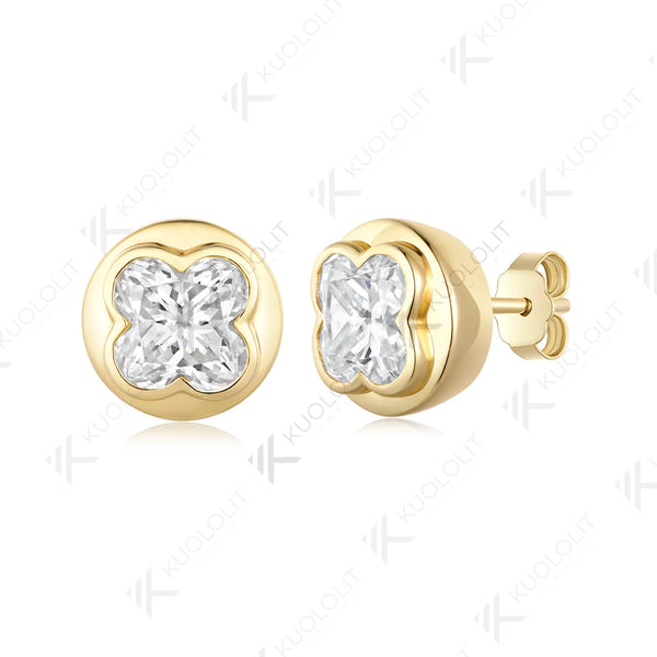 Kuololit 6CTW Moissanite Flower Cut Unique Earrings for Women Solid 14K 10K 585 Yellow Gold Earring for Christmas Gifts Wedding