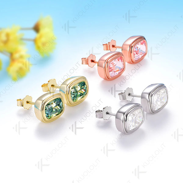 Kuololit 3CTW Cyan Moissanite Custom Stud Earrings for Women Solid 14K 10K 585 Yellow Gold Stud Earrings for Party Christmas