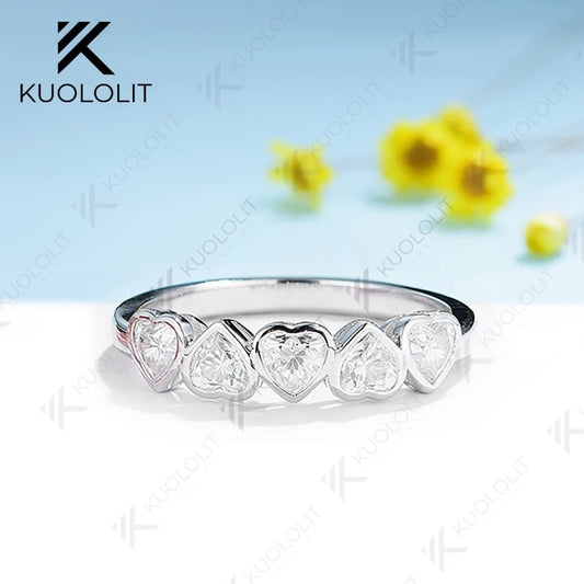 Kuololit 1.5CTW Moissanite Heart Band for Women 925 Sliver Solid 14K 10K  18K White Gold Ring for Anniversary Engagement Gifts