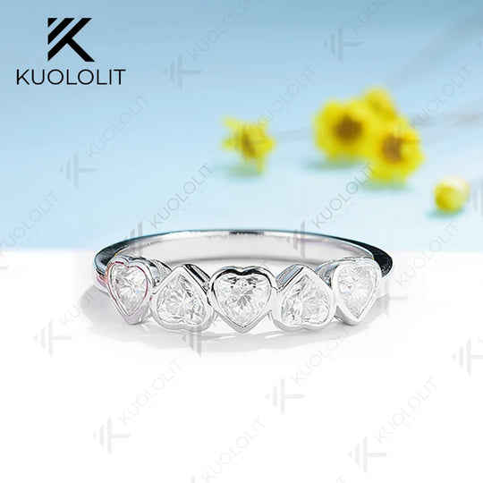 Kuololit 1.5CTW Moissanite Heart Band for Women 925 Sliver Solid 14K 10K  18K White Gold Ring for Anniversary Engagement Gifts