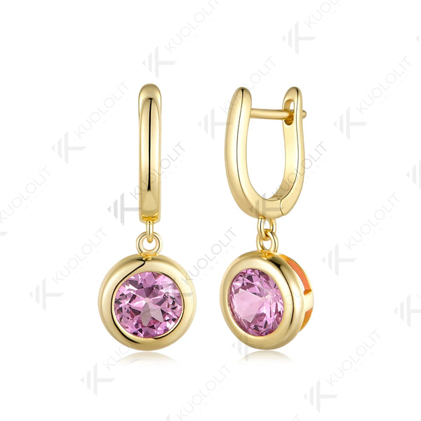 Kuololit 2.4CTW OEC Lab Grown Pink Sapphire Hoop Earrings for Women Solid 14K 10K 585 Yellow Gold Clip Earring for ChristmasGift