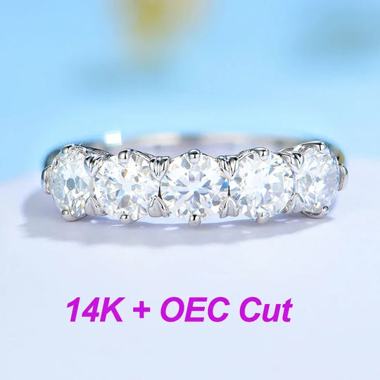 Kuololit 1.5CT Moissanite 585 14K 10K White Gold Rings for Women Round OEC Brilliant Solitaire Full Eternity Wedding Luxury Band