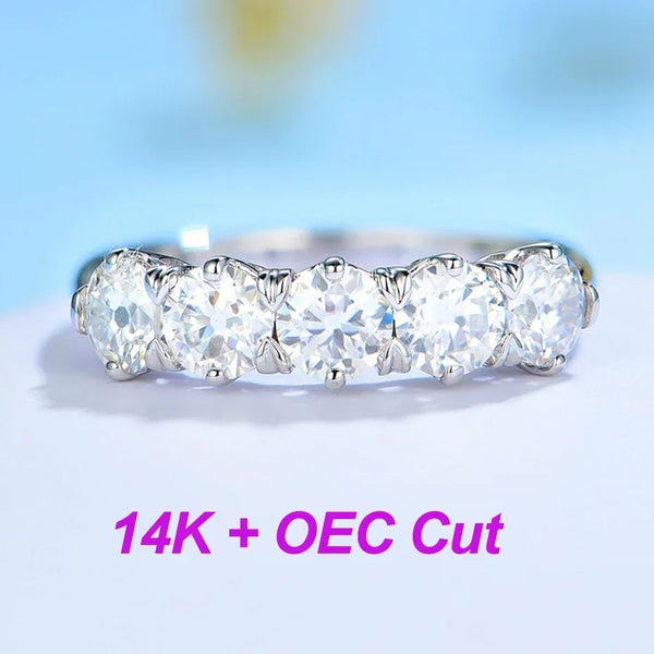 Kuololit 1.5CT Moissanite 585 14K 10K White Gold Rings for Women Round OEC Brilliant Solitaire Full Eternity Wedding Luxury Band