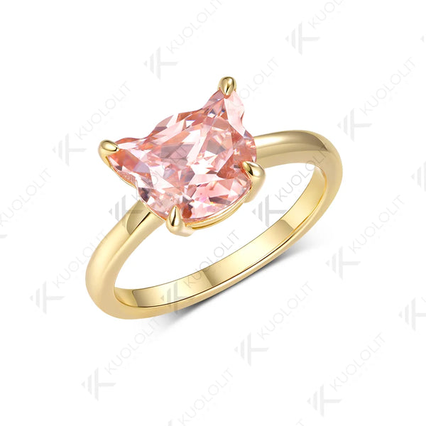 Kuololit 3.2CT Pink Moissanite Custom Ring for Women Solid 14K 10K 585 Yellow Gold Cat for Christmas Gift Engagement Anniversary