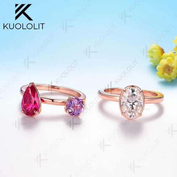 Kuololit 6.5CTW Lab Grown Alexandrite Ruby Moissanite Rings for Women Soild 14K 585 Gold Set Ring for Engagement Christmas Gift