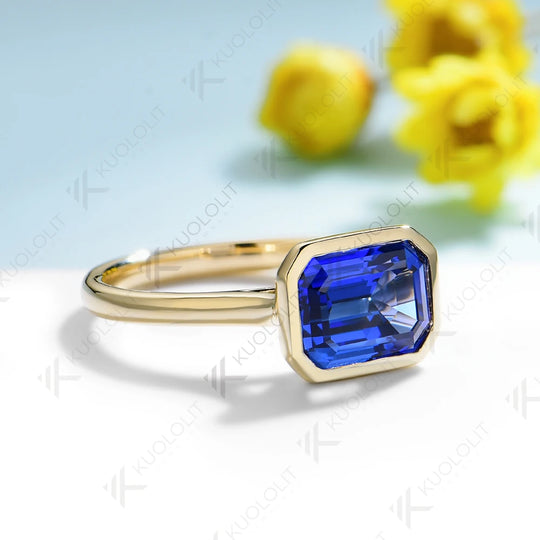 Kuololit 2CT Labor-Saphir-Ring für Damen, massiver 14K/10K/585 Gelbgold-Verlobungsring, ideales Weihnachtsgeschenk oder Party-Geschenk 