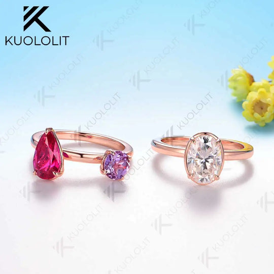 Kuololit 6.5CTW Lab Grown Alexandrite Ruby Moissanite Rings for Women Soild 14K 585 Gold Set Ring for Engagement Christmas Gift