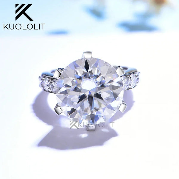 Kuololit 10CT Round Moissanite Ring for Women Solid14K10K Yellow Gold  Round 14mmD/VVS1 Solitaire Ring for Engagement Christmas