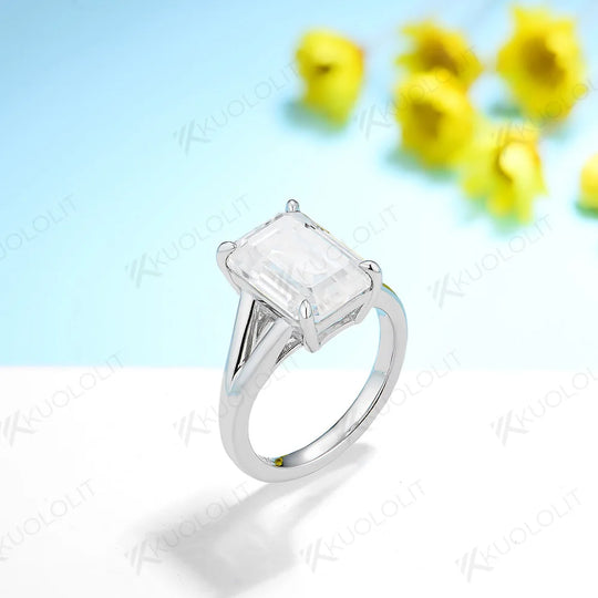 Kuololit 4CT Moissanite Ring for Women Solid 14K 10K 585 PT950 Gold Silver Yellow Gold Emerald for Engagement Wedding Christmas