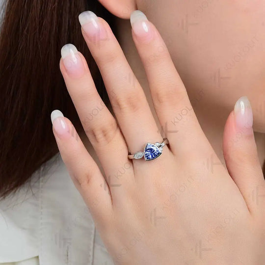 Kuololit 1.2CT Lab Grown Blue Sapphire Jellyfish Ring for Women Solid14K 10K 585 Yellow Gold Moissanite Ring for Christmas Gifts