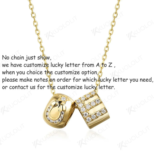 Kuololit Moissanite Necklaces for Women Solid 10K 14K 585 925 Sliver Customize A-Z Lucky Letters Pendant No Chain for Engagement
