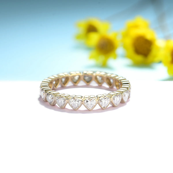 Kuololit 1CTW Heart Moissaniote Band Rings for Women Solid 14K 10K 585 Full Eternity Band for Wedding Engagement Classsic