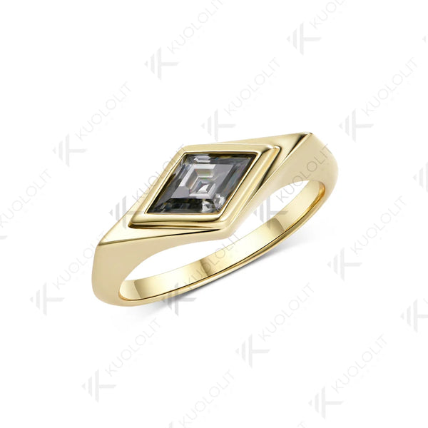 Kuololit 0.9CT Grey Moissanite Custom Rhombus Ring for Women Solid 14K 10K 585 Yellow Gold for Engagement Christmas Gifts Party
