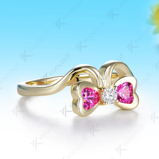 Kuololit 0.7CTW Lab Pink Sapphire Diamonds Heart Custom Ring for Women Solid 14K 10K 585 Yellow Gold for Christmas Gifts Party