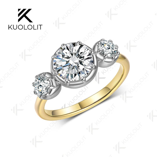 Kuololit 2.0CT IGI Lab Grown Diamond Ring for Women Solid 18K 14K 10K Yellow Gold Two Tone Ring for Anniversary Engagement Gifts