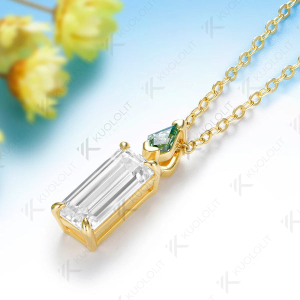 Kuololit 2CT Moissanite Cyan Moissanite Necklace for Women Solid 585 14K 10K Yellow Gold Necklace for Engagement Christmas Gifts