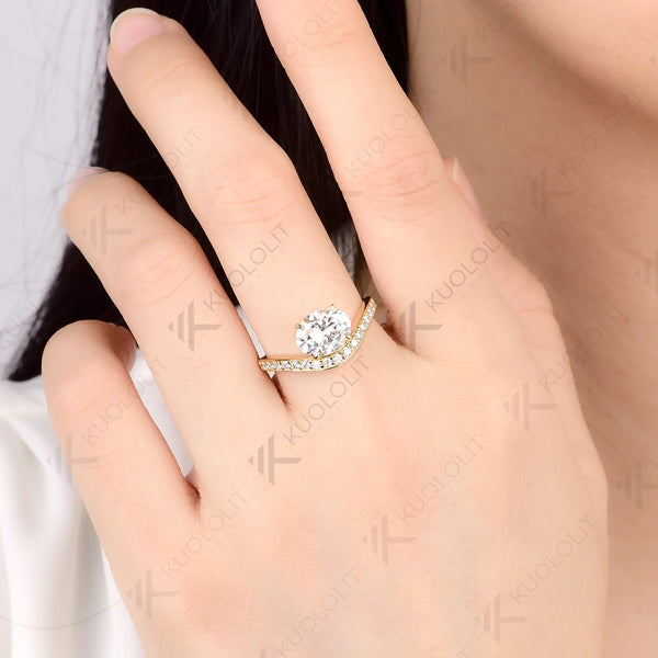 Kuololit 2CT Oval Moissanite Custom Ring for Women Solid 14K 10K 585 Yellow Gold Engagement Ring for Christmas Gifts Jewelry