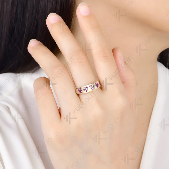 Kuololit 1.5CTW Lab Grown Pink Sapphire Wedding Band Custom Ring for Women Solid 14K 10K Yellow Gold for Christmas Gifts Party