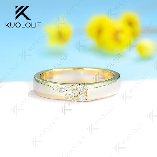 Kuololit 0.17CTW Lab Grown Diamond Wide Band for Men Women Solid 10K 14K Gold 925 Sliver Round Cut For Wedding Christmas Gift