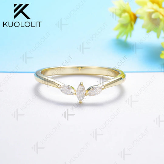 Kuololit 0.3CTW Lab Grown Diamond Marquise Band for Women Solid 18K 14K 10K Gold Ring for Anniversary Engagement Gifts Party