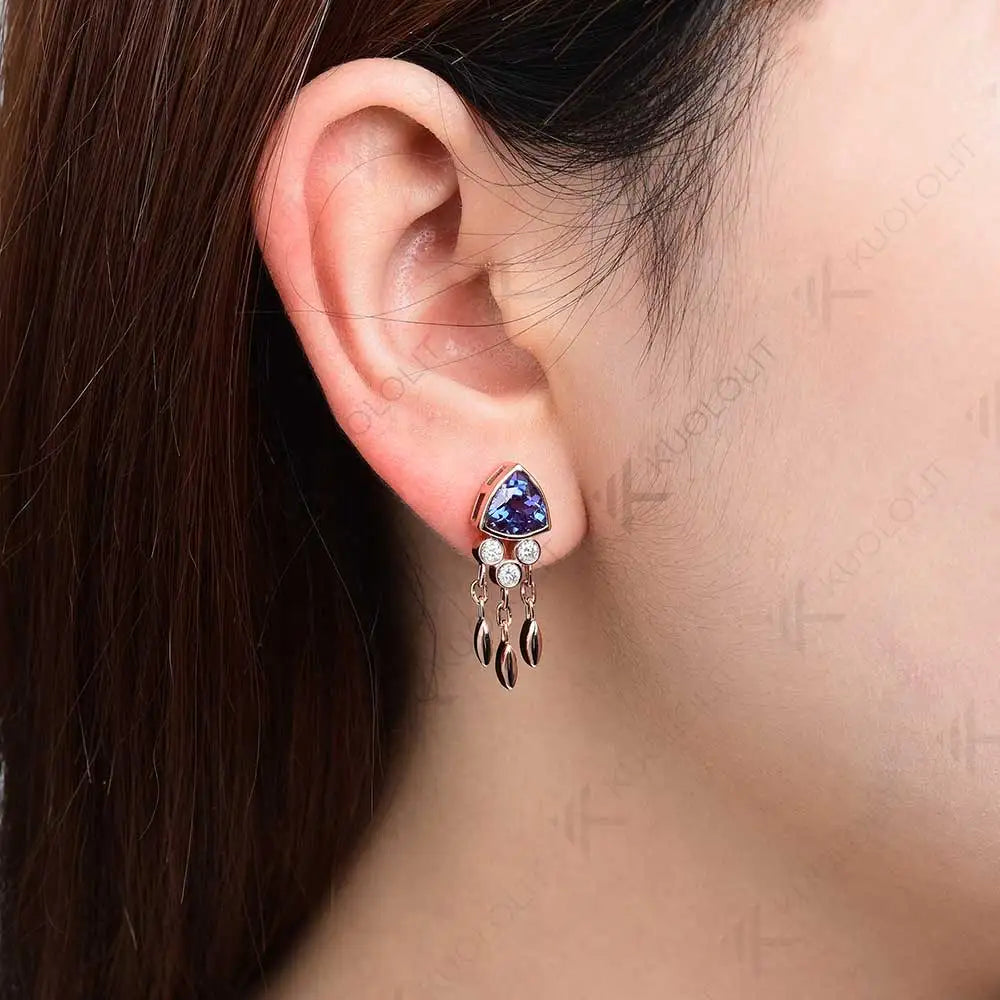 Kuololit 2.4CTW  Lab Grown Alexandrite Jellyfish Stud Earrings for Women Solid 14K 10K 585 Gold Moissanite Earring for Christmas