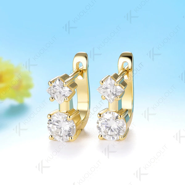 Kuololit 2.4CTW Moissanite Custom Clip Earrings for Women Solid 14K 10K 585 Yellow Gold Clip Earrings for Christmas Gifts Party
