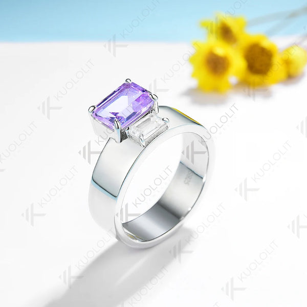 Kuololit 2CTW Natural Amethyst Rings for Women Solid 18K 14K 10K Gold Moissanite Rings for Engagement Wedding Anniversary Party