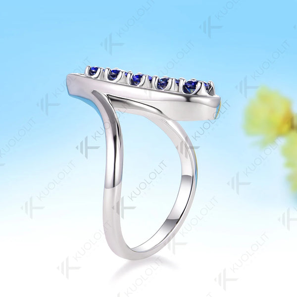 Kuololit 0.45CTW Lab Grown Blue Sapphire Custom Ring for Men Women Solid 10K 14K White Gold Engagement Ring for Christmas Gifts