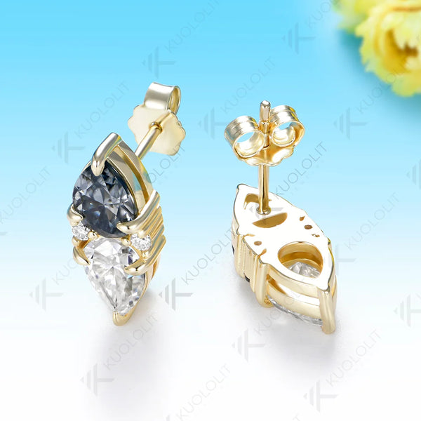 Kuololit 5CTW Gray Moissanite Custom Clip Earrings for Women Solid 14K 10K 585 Yellow Gold Pear Cut for Christmas Gifts Party