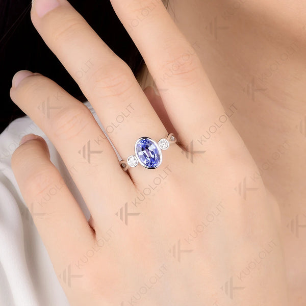 Kuololit 2.5CT Lab Grown Blue Sapphire Moissanite Ring for Women Solid14K 10K 585 White Gold Engagement Ring for Christmas Gifts